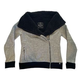 LJ Black fleece lined zip moto sweatshirt jacket size M NWOT